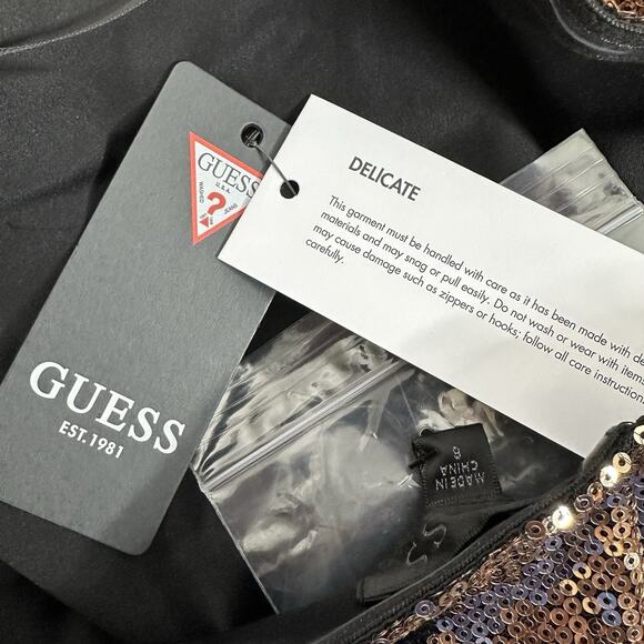 GUESS Women's Gold Grace Sequined Floral Mini Dress Size 6 New - Picture 5 of 12